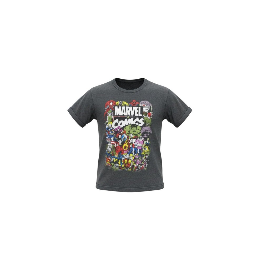 Marvel T-Shirt Mens Medium Gray Comics Graphic Collage Short Sleeve Tee